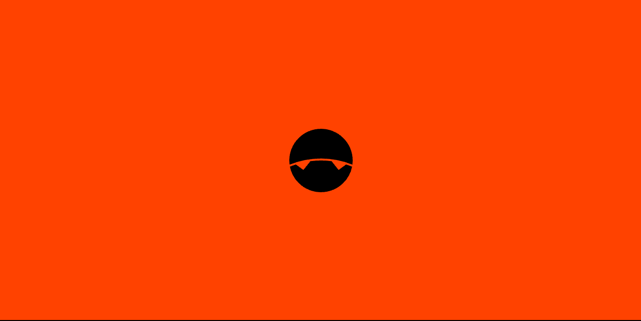 The mark in black on an orange badge