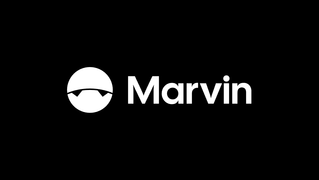 The Marvin lockup in white on black: the head and the wordmark
